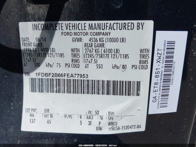 45043900 :رقم المزاد ، 1FDBF2B66FEA77953 vin ، 2015 Ford F-250 Xl مزاد بيع