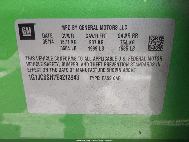 1G1JC6SH7E4213943 Chevrolet Sonic Lt Auto