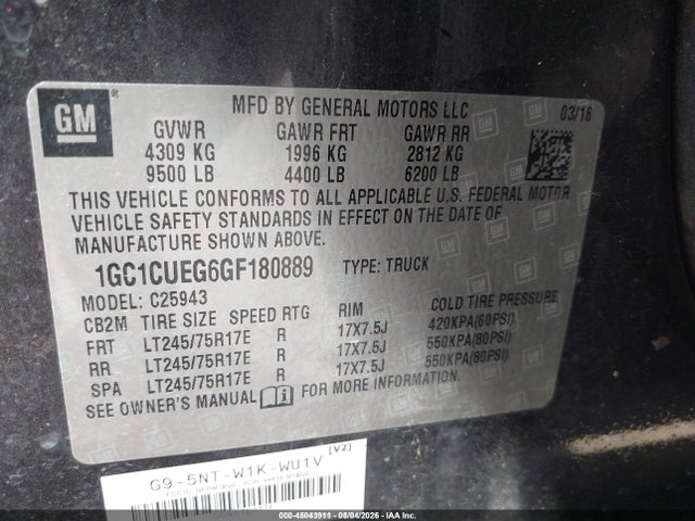 Продаж на аукціоні авто 2016 Chevrolet Silverado 2500hd Wt, vin: 1GC1CUEG6GF180889, номер лоту: 45043911