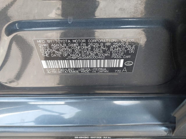 Продаж на аукціоні авто 2008 Lexus Is F, vin: JTHBP262685000462, номер лоту: 45043943