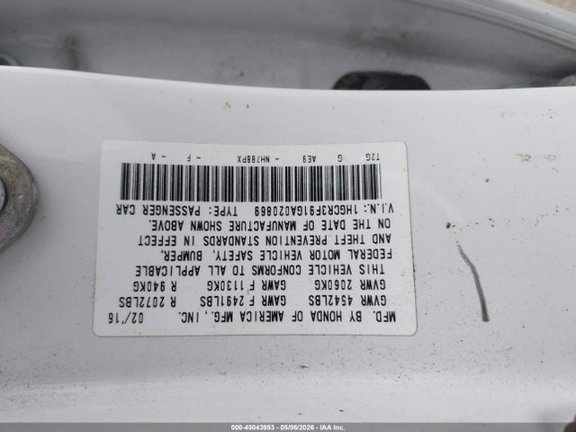 1HGCR3F91GA020869 Honda Accord Touring