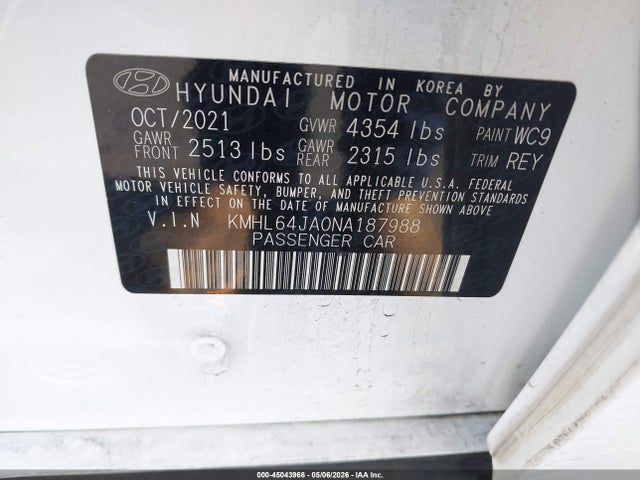 45043966 :رقم المزاد ، KMHL64JA0NA187988 vin ، 2022 Hyundai Sonata Sel مزاد بيع