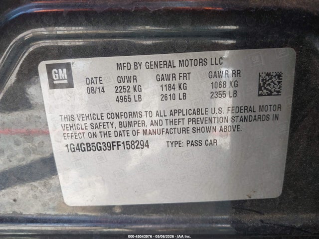 2015 Buick Lacrosse Leather მანქანა იყიდება აუქციონზე, vin: 1G4GB5G39FF158294, აუქციონის ნომერი: 45043976
