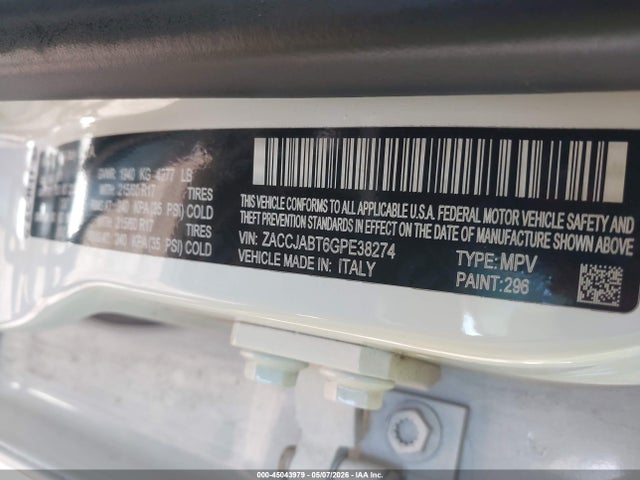 Aukcja sprzedaży 2016 Jeep Renegade Latitude, vin: ZACCJABT6GPE38274, numer aukcji: 45043979