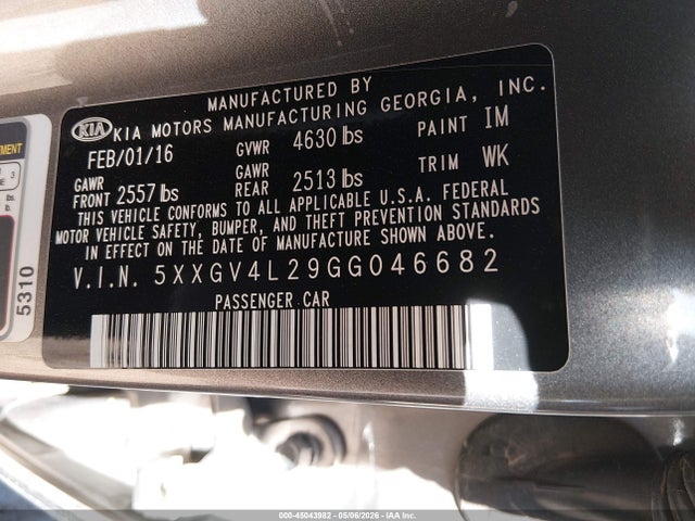 Auction sale of the 2016 Kia Optima Sxl Turbo, vin: 5XXGV4L29GG046682, lot number: 45043982