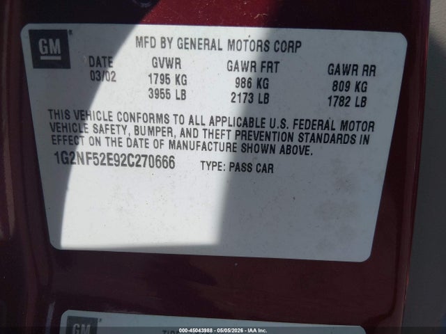 Aukcja sprzedaży 2002 Pontiac Grand Am Se1, vin: 1G2NF52E92C270666, numer aukcji: 45043988