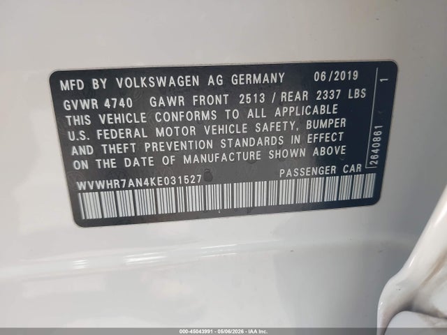 Aukcja sprzedaży 2019 Volkswagen Arteon 2.0t Sel R-line, vin: WVWHR7AN4KE031527, numer aukcji: 45043991
