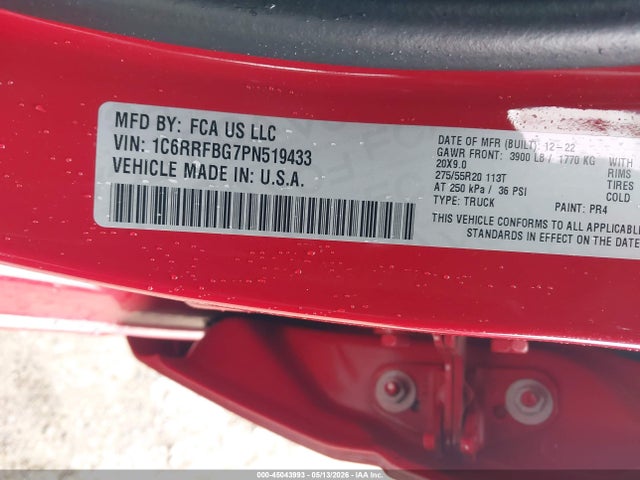 Продажа на аукционе авто 2023 Ram 1500 Big Horn  4x4 6'4 Box, vin: 1C6RRFBG7PN519433, номер лота: 45043993
