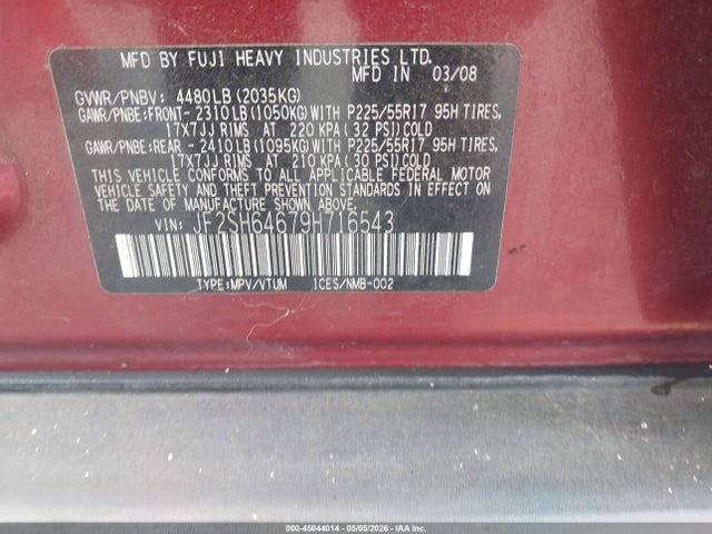 Продаж на аукціоні авто 2009 Subaru Forester 2.5x Limited, vin: JF2SH64679H716543, номер лоту: 45044014