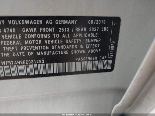 45044017 :رقم المزاد ، WVWFR7AN3KE031283 vin ، 2019 Volkswagen Arteon 2.0t Se R-line مزاد بيع
