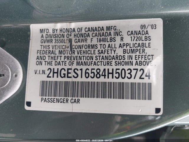 Aukcja sprzedaży 2004 Honda Civic Lx, vin: 2HGES16584H503724, numer aukcji: 45044022