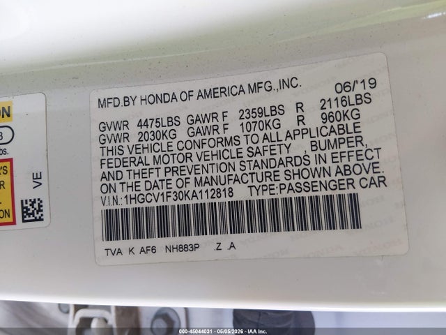 1HGCV1F30KA112818 Honda Accord Sport
