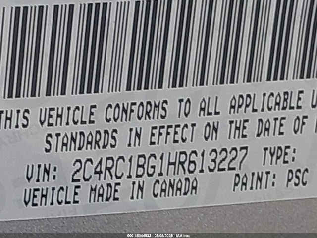 45044033 :رقم المزاد ، 2C4RC1BG1HR613227 vin ، 2017 Chrysler Pacifica Touring-l مزاد بيع