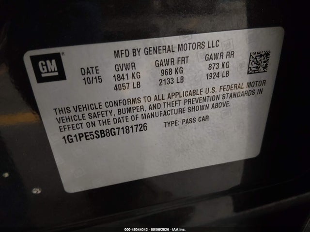1G1PE5SB8G7181726 Chevrolet Cruze Limited 1lt Auto