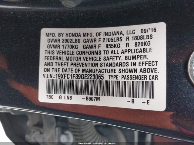 19XFC1F39GE223065 Honda Civic Ex-t