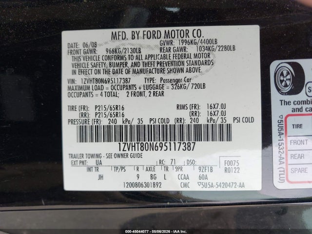 Продаж на аукціоні авто 2009 Ford Mustang V6/v6 Premium, vin: 1ZVHT80N695117387, номер лоту: 45044077