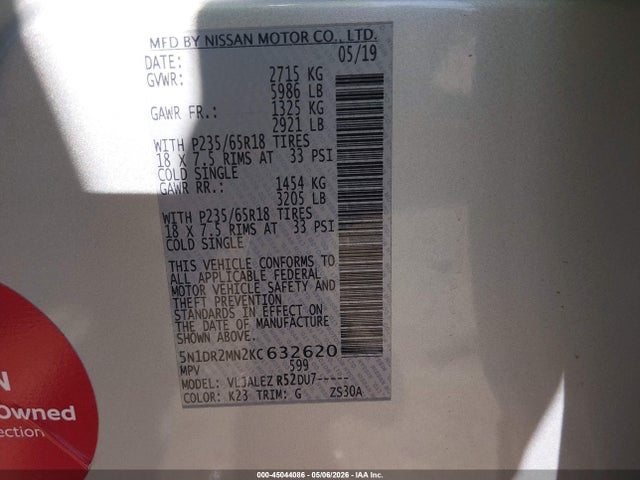 Nissan Pathfinder Sv 2019 5N1DR2MN2KC632620 Image 9