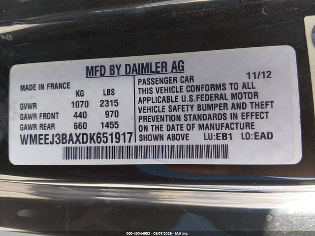 Aukcja sprzedaży 2013 Smart Fortwo Pure, vin: WMEEJ3BAXDK651917, numer aukcji: 45044092