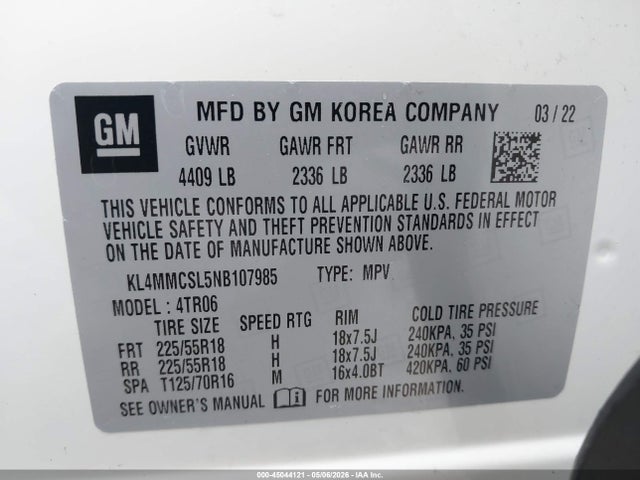 2022 Buick Encore Gx Awd Preferred მანქანა იყიდება აუქციონზე, vin: KL4MMCSL5NB107985, აუქციონის ნომერი: 45044121