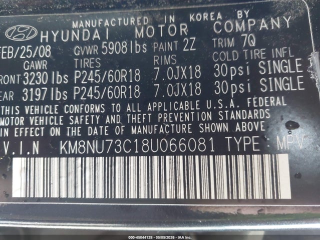 Продажа на аукционе авто 2008 Hyundai Veracruz Gls/limited/se, vin: KM8NU73C18U066081, номер лота: 45044128