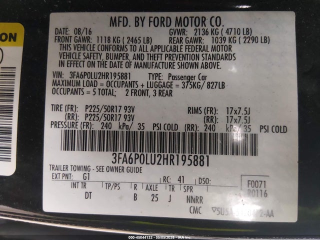 Aukcja sprzedaży 2017 Ford Fusion Hybrid Se, vin: 3FA6P0LU2HR195881, numer aukcji: 45044132