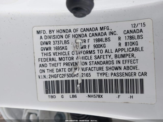 Honda Civic Lx 2016 2HGFC2F50GH522165 Image 9