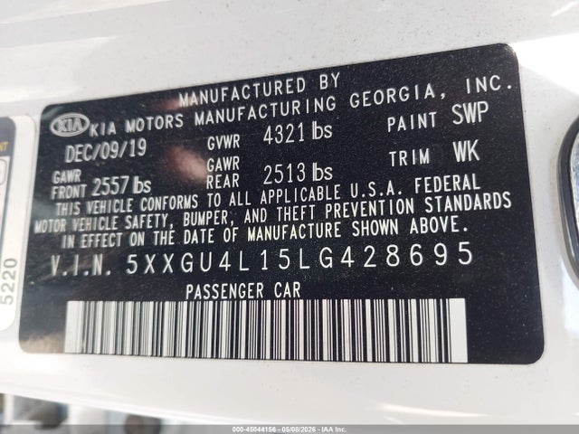 Aukcja sprzedaży 2020 Kia Optima Ex Premium, vin: 5XXGU4L15LG428695, numer aukcji: 45044156