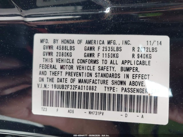 Aukcja sprzedaży 2015 Acura Tlx V6, vin: 19UUB2F32FA010882, numer aukcji: 45044177