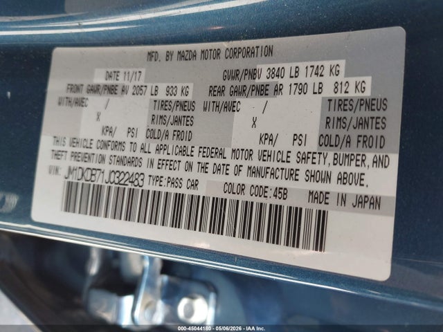 Aukcja sprzedaży 2018 Mazda Cx-3 Sport, vin: JM1DKDB71J0322483, numer aukcji: 45044180