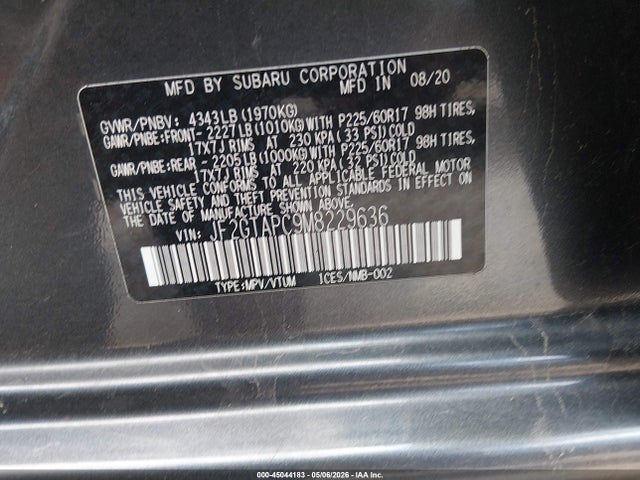 45044183 :رقم المزاد ، JF2GTAPC9M8229636 vin ، 2021 Subaru Crosstrek Premium مزاد بيع