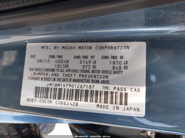 Aukcja sprzedaży 2016 Mazda Mazda3 I Touring, vin: JM1BM1V79G1287187, numer aukcji: 45044187