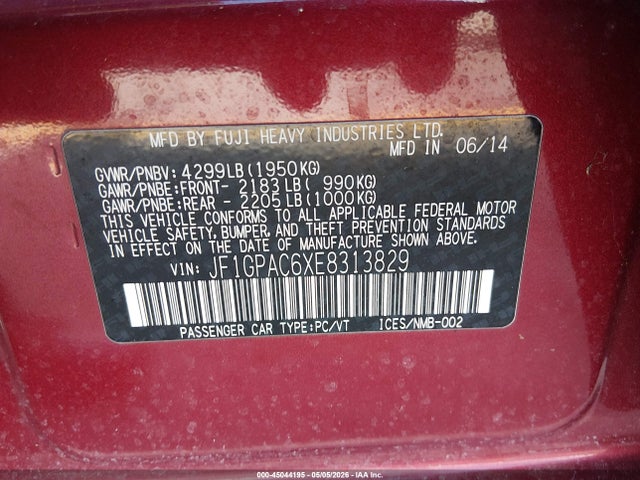 Aukcja sprzedaży 2014 Subaru Impreza 2.0i Premium, vin: JF1GPAC6XE8313829, numer aukcji: 45044195