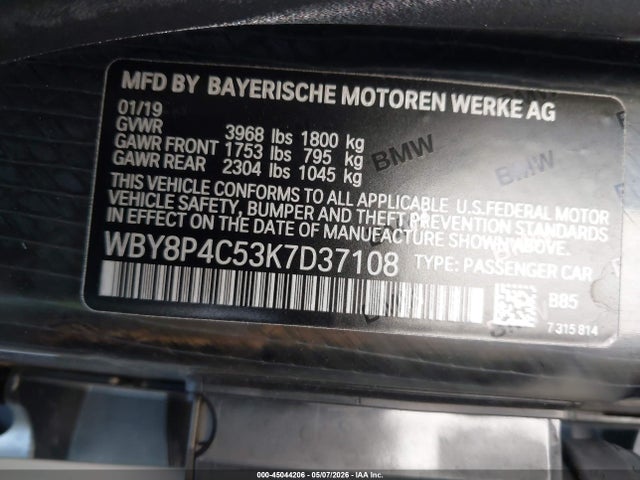 Aukcja sprzedaży 2019 Bmw I3 120ah W/range Extender, vin: WBY8P4C53K7D37108, numer aukcji: 45044206