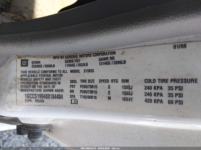 2008 Chevrolet Colorado Work Truck მანქანა იყიდება აუქციონზე, vin: 1GCCS199488184404, აუქციონის ნომერი: 45044219