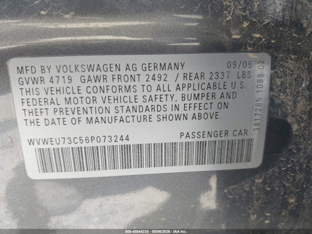 Aukcja sprzedaży 2006 Volkswagen Passat 3.6, vin: WVWEU73C56P073244, numer aukcji: 45044235