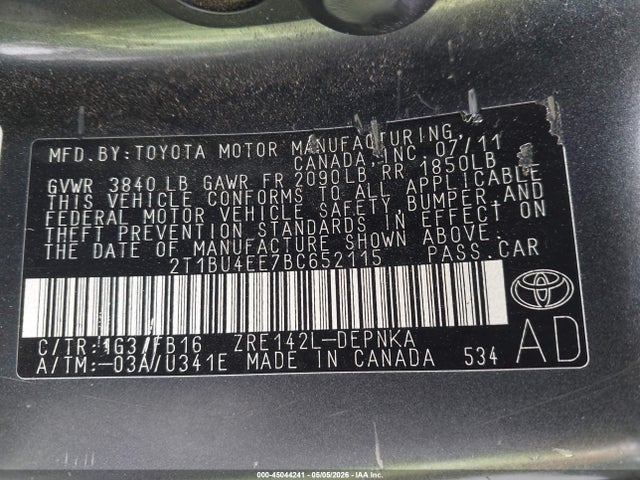 Продаж на аукціоні авто 2011 Toyota Corolla Le, vin: 2T1BU4EE7BC652115, номер лоту: 45044241