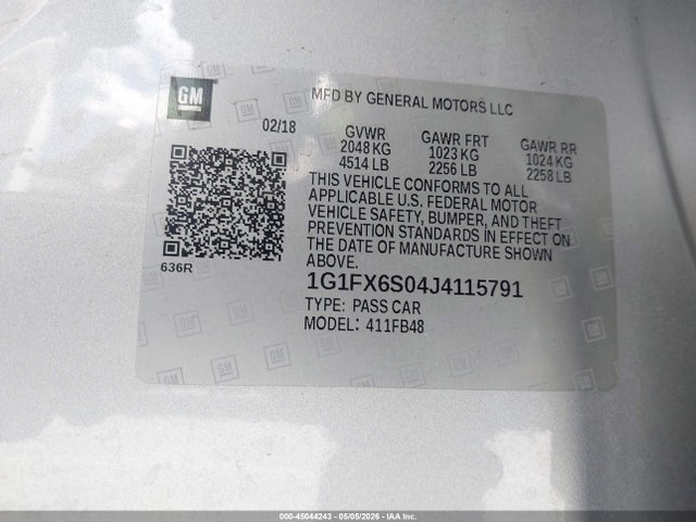 Aukcja sprzedaży 2018 Chevrolet Bolt Ev Premier, vin: 1G1FX6S04J4115791, numer aukcji: 45044243