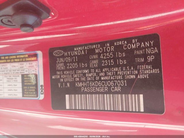 2012 Hyundai Genesis 2.0t მანქანა იყიდება აუქციონზე, vin: KMHHT6KD6CU067031, აუქციონის ნომერი: 45044255