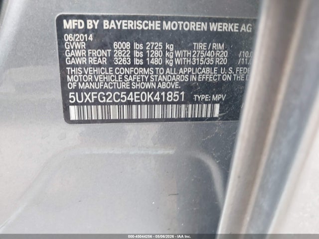 2014 Bmw X6 Xdrive35i მანქანა იყიდება აუქციონზე, vin: 5UXFG2C54E0K41851, აუქციონის ნომერი: 45044256
