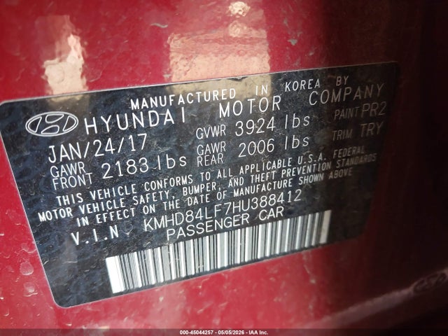 KMHD84LF7HU388412 Hyundai Elantra Value Edition