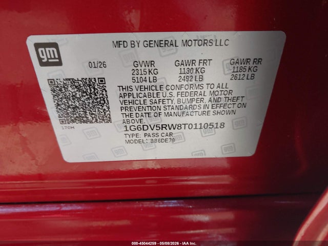45044259 :رقم المزاد ، 1G6DV5RW8T0110518 vin ، 2026 Cadillac Ct5-v V-series Rwd مزاد بيع