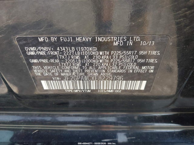 45044271 :رقم المزاد ، JF2GPAWCXE8229796 vin ، 2014 Subaru Xv Crosstrek 2.0i Premium مزاد بيع