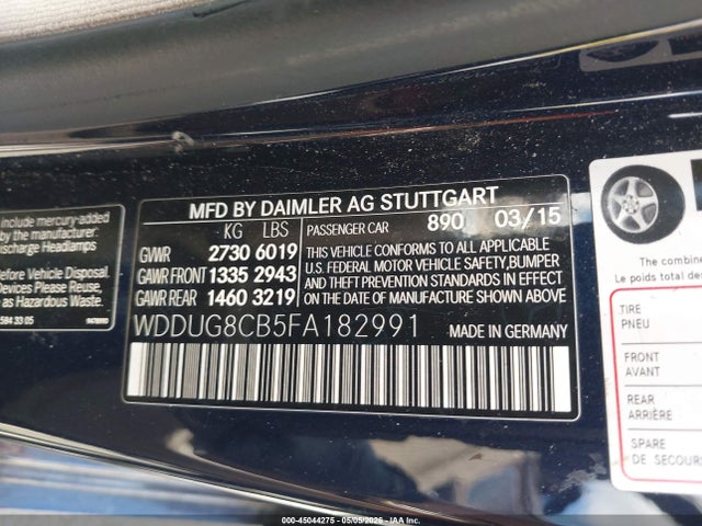 Продаж на аукціоні авто 2015 Mercedes-benz S 550, vin: WDDUG8CB5FA182991, номер лоту: 45044275