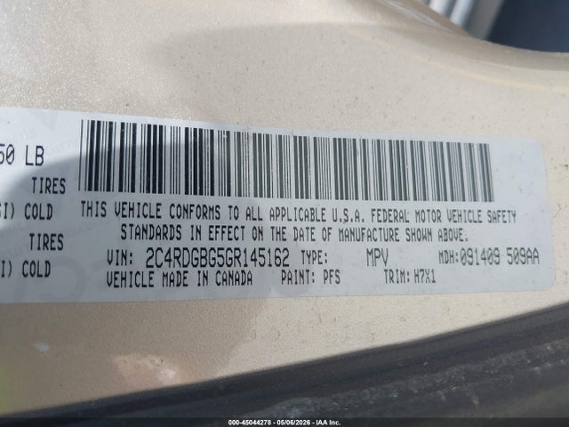 Aukcja sprzedaży 2016 Dodge Grand Caravan American Value Pkg, vin: 2C4RDGBG5GR145162, numer aukcji: 45044278