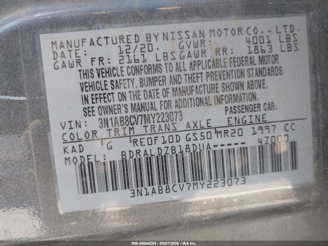 3N1AB8CV7MY223073 Nissan Sentra Sv Xtronic Cvt