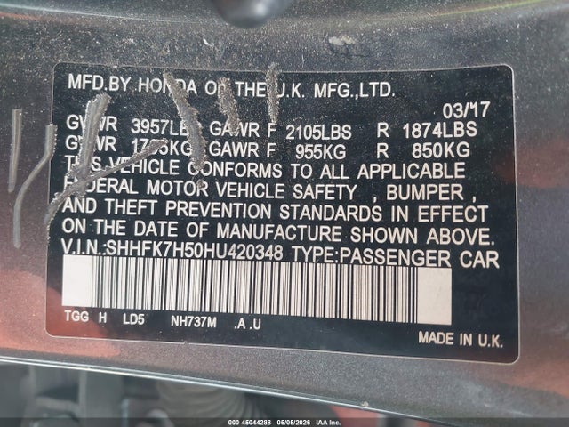SHHFK7H50HU420348 Honda CIVIC EX