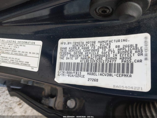 Продаж на аукціоні авто 2003 Toyota Camry Le, vin: 4T1BE32K53U172477, номер лоту: 45044291