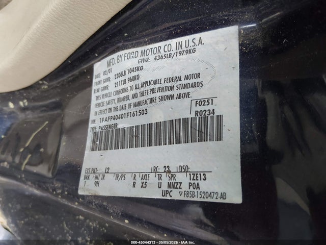 Продажа на аукционе авто 2001 Ford Mustang, vin: 1FAFP40401F161503, номер лота: 45044313