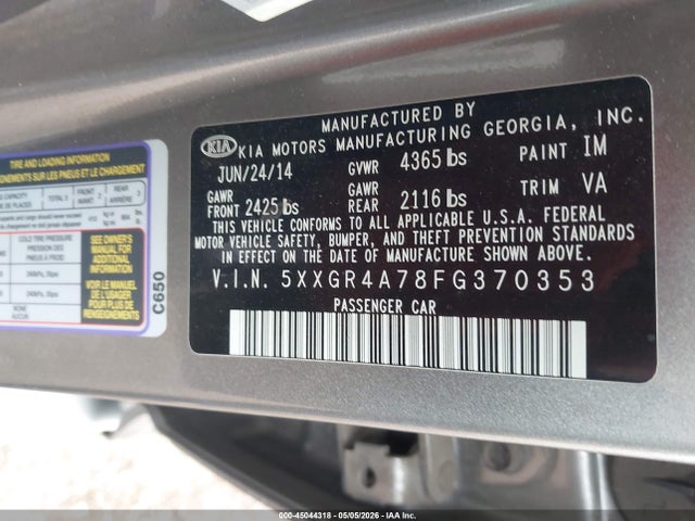 5XXGR4A78FG370353 KIA OPTIMA SX