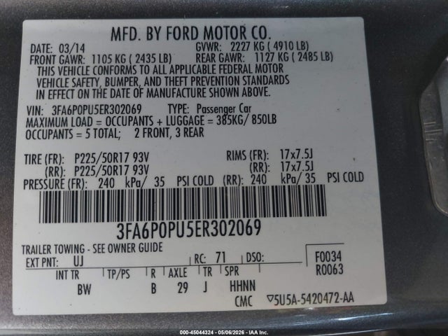 Aukcja sprzedaży 2014 Ford Fusion Energi Se Luxury, vin: 3FA6P0PU5ER302069, numer aukcji: 45044324